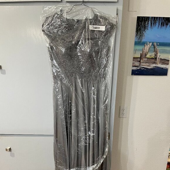 NWT La Femme 21627SC Chiffon Evening Dress Platinum Size 4 - Picture 8 of 9